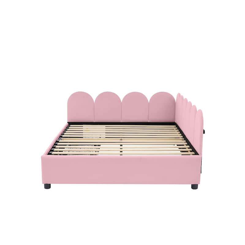 Full Size Velvet Upholstered Daybed with 2 Drawers and Soft Fabric Headboard for Bedroom