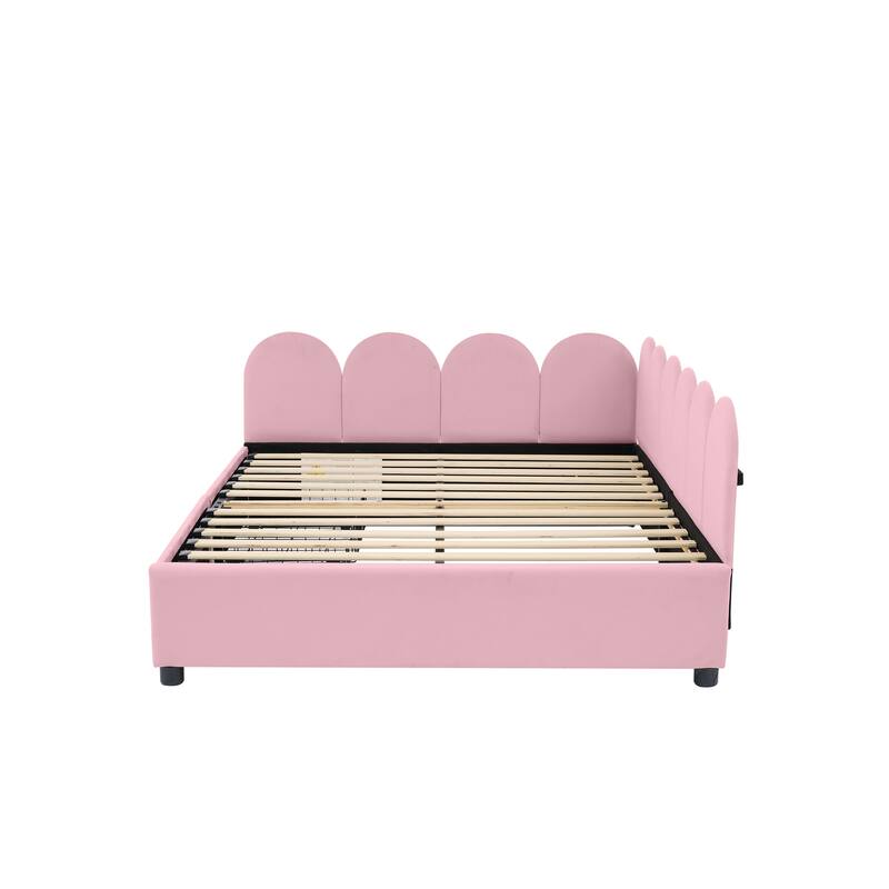 Velvet Upholstered Daybed with Two Drawers and Soft Headboard
