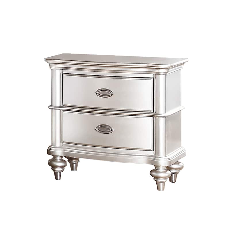 Wood Nightstand with 2 Drawer - Antique Silver