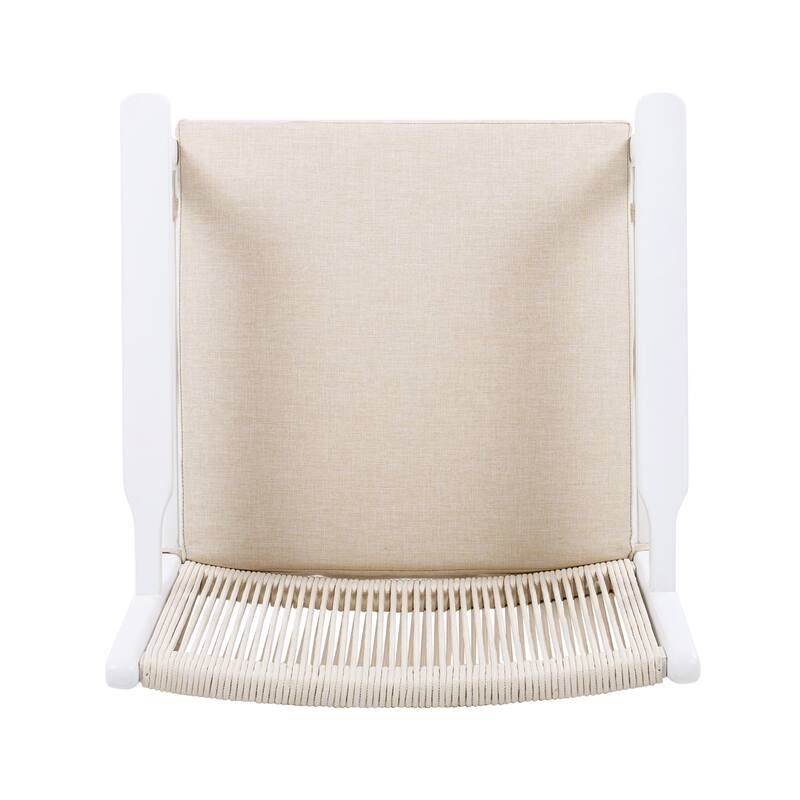 Outdoor Dining Chairs Set of 2, Acacia Wood Patio Armchair with Rope Design Back and Water Repellent Cushion, White Frame