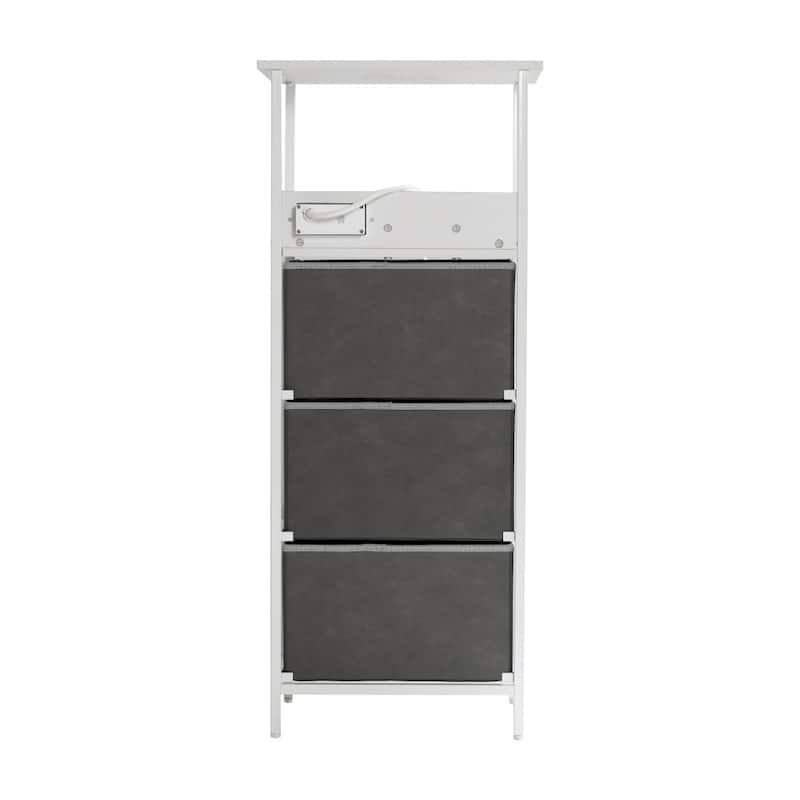 3 Fabric Drawer Nightstand with 2 USB Port/1 Outlet Charging Station