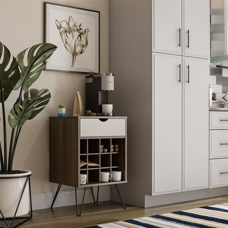 Anmytek Beverage Storage Stand Mid Century Modern 12 Cubbies Drawer Home Bar