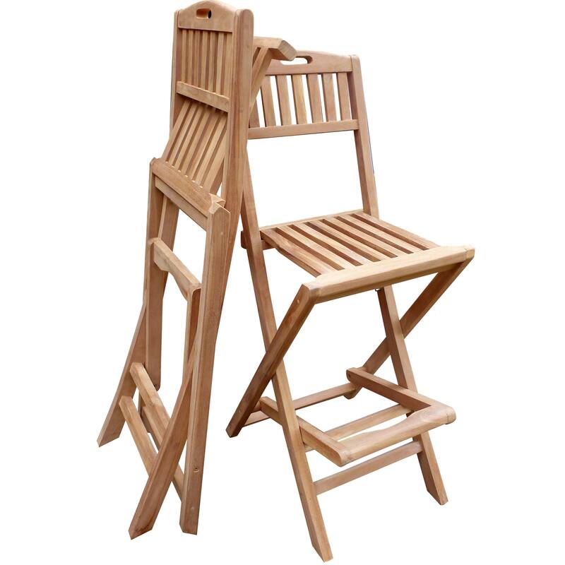 Seven Seas Teak Beachside Outdoor Folding Teak Wood Bar Stool with Carry Handle