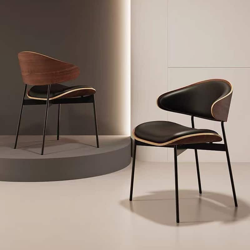 Modern Brown Not Assembled Need Dining Chairs ,curved Back Leather Kitchen Chairs for Dining Room