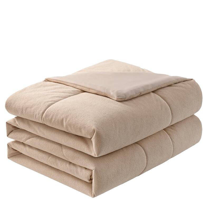 Reversible All Season Comforter, Synthetic Sherpa Winter Side, Smooth Cooling Summer Side - Twin - Taupe
