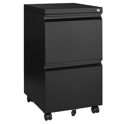 Mobile File Cabinet with Lock,2 Drawer Under Desk Metal Rolling Filing Cabinets for Home Office(Fully Assembled-Black)