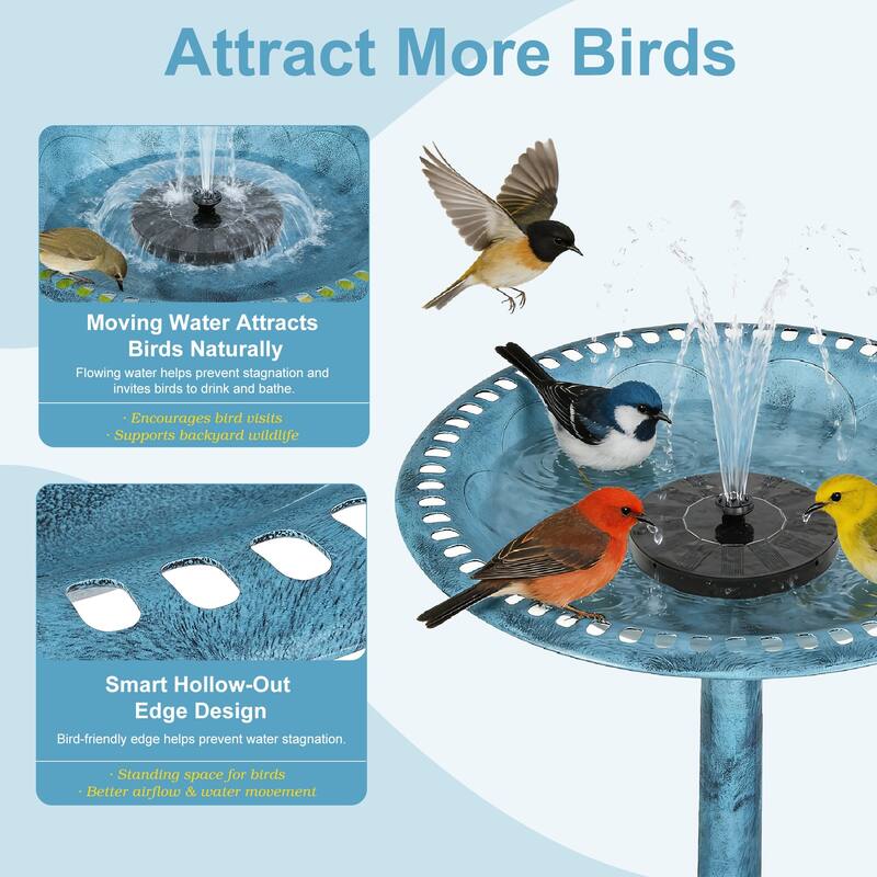 Javlergo 28" Pedestal Outdoor Bird Bath with Solar Powered Fountain for Outside Vintage Bronze Polyresin Lightweight