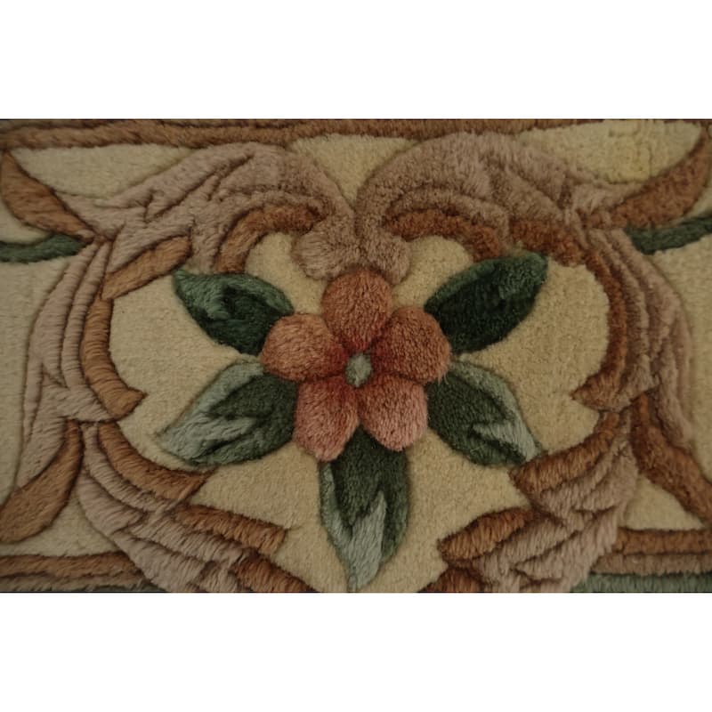 Hand Knotted Oriental 100% Wool Carpet Traditional Floral Green Art Deco Area Rug - 6' 1'' X 3' 11''