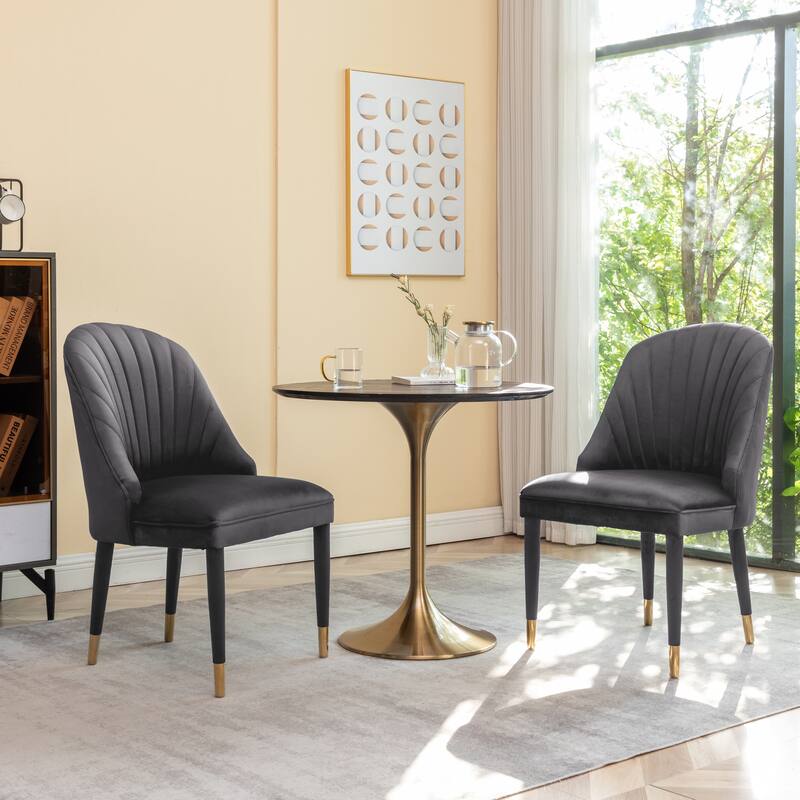 Porthos Home Wren Velvet Dining Chairs with Velvet Covered Rubberwood Legs, Set of 2
