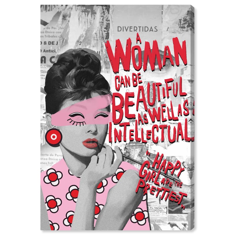 Wynwood Studio Canvas Fashion Happy Girls are the Prettiest Pink and Pastel Pink Modern & Contemporary Wall Art Canvas Print