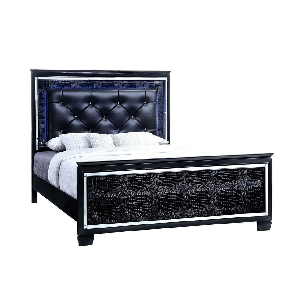 Furniture of America Ruff Modern Black Faux Leather Panel Bed