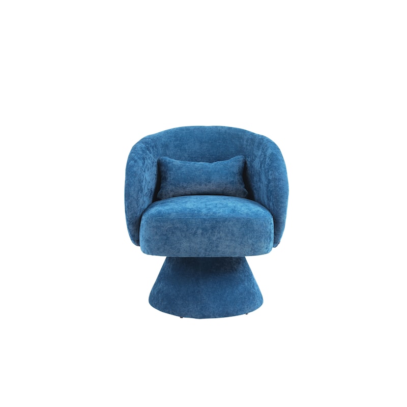 Swivel Round Barrel Chair in Fabric with Curved Backrest and Thick Padded Seat