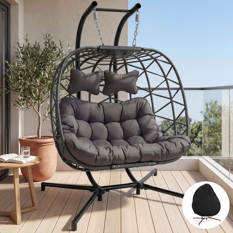 Oversized Outdoor Double Swing Egg Chair, 700 lbs Capacity 2-Person Hanging Egg Chair Swing with Cushion