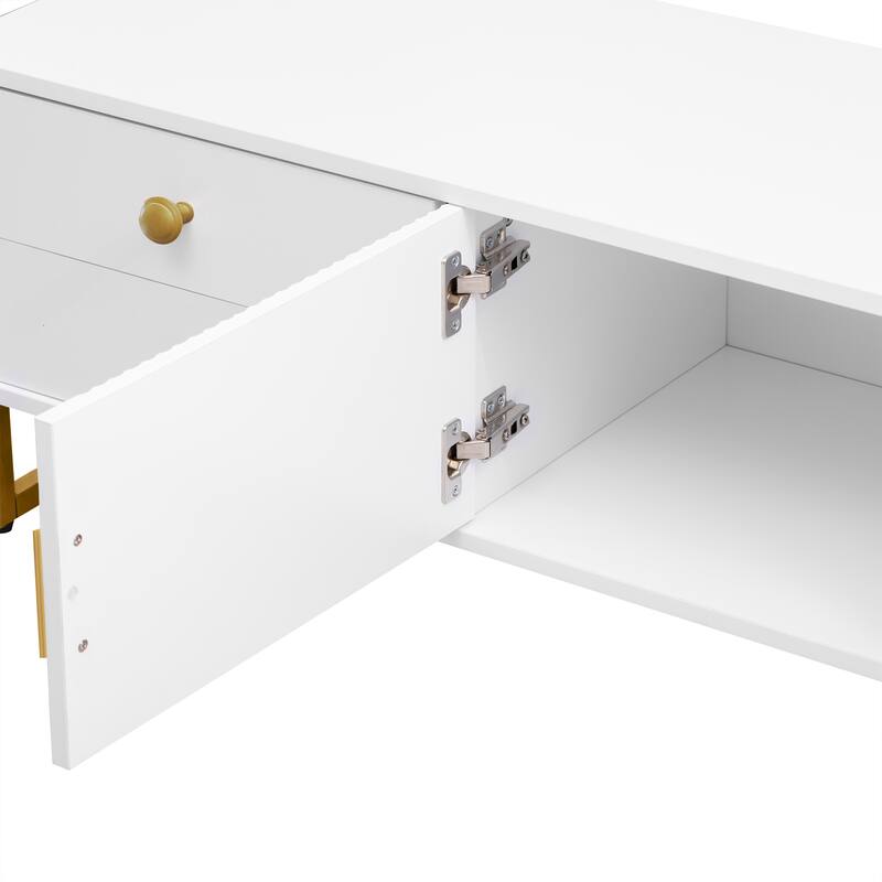 TV Stand for 65+ Inch TV, Entertainment Center TV Media Console Table, Modern T Metal Frame TV Cabinet w/ 4 Drawers & 1 Cabinet