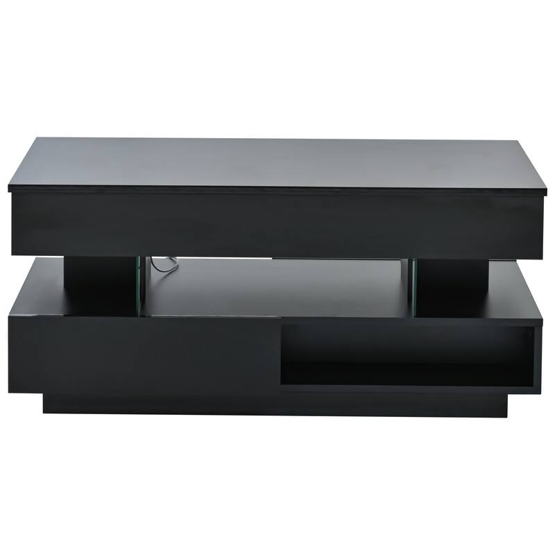 Lift Top Coffee Table with LED Lights, Drawers and Hidden Compartment
