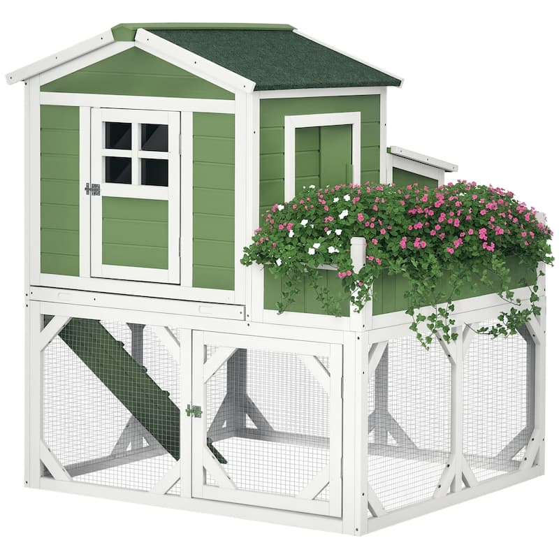 PawHut 49" Small Chicken Coop Hen House with Garden Space, Chicken House Outdoor Run Cage with Weather Protection