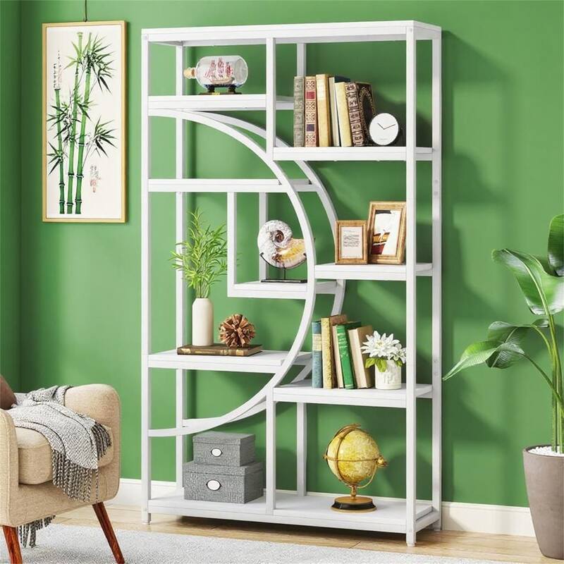 Industrial 9-Shelf Half-Moon Bookcase