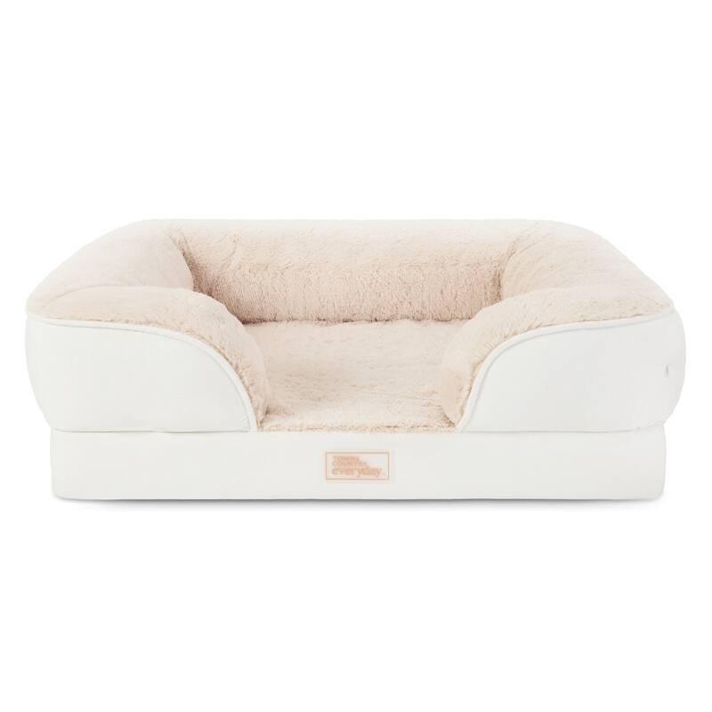 TOWN & COUNTRY EVERYDAY CuddleTown Comfy Solid Bolster Sofa Supportive Pet Bed - M: 27.95"x22.83"x8.26" - Cream