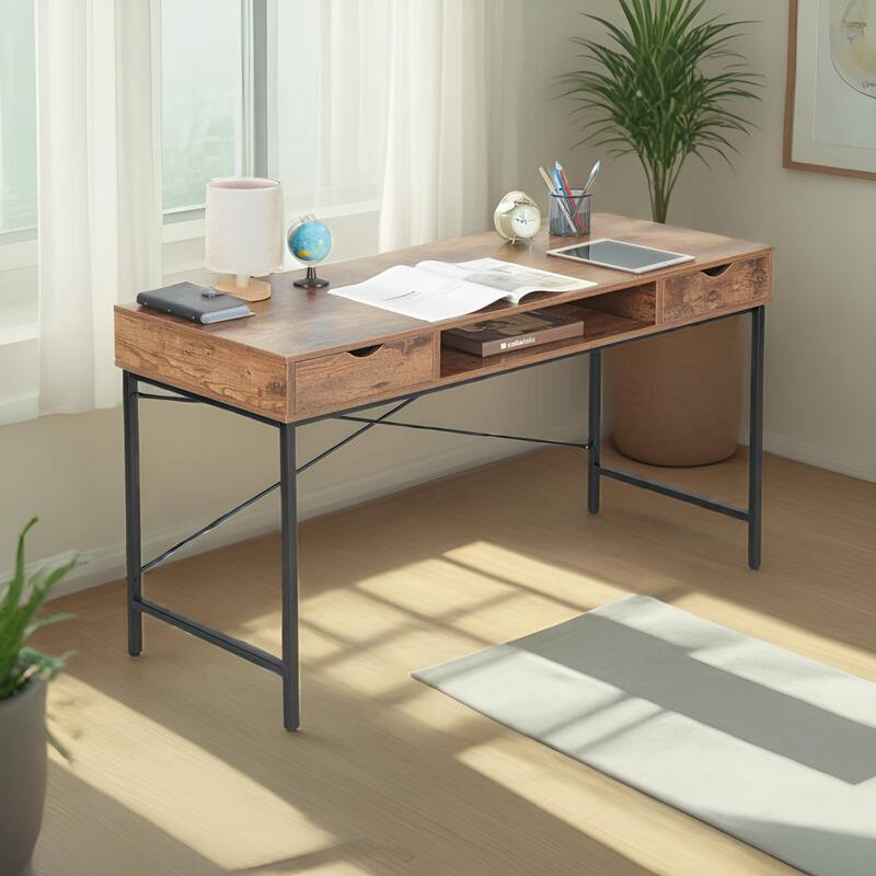 JJS 40" Modern Office Desk Large Computer Desk with Power Outlet, USB Port & Drawer, Home Workstation