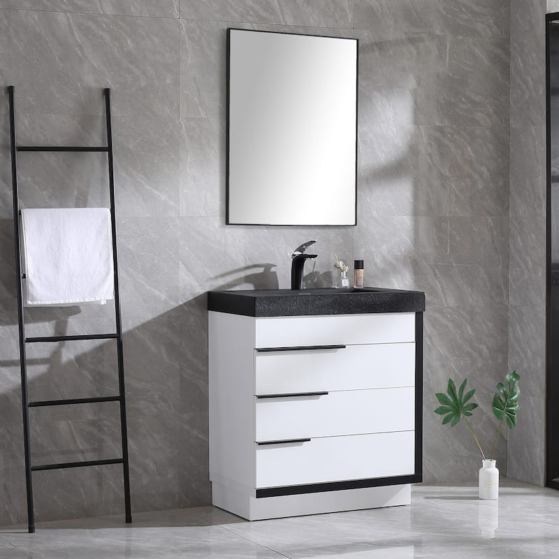 Hatcher 30" Single Bathroom Vanity Set - White-Black Sink