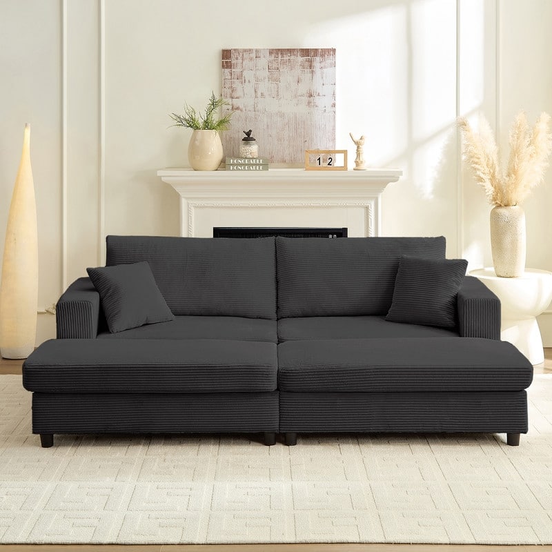 Mixoy Corduroy Chaise Lounge Deep Seat Sleeper Sofa Chair with Storage Ottoman,Upholstered 1-Seater/Loveseat Sofa Couch