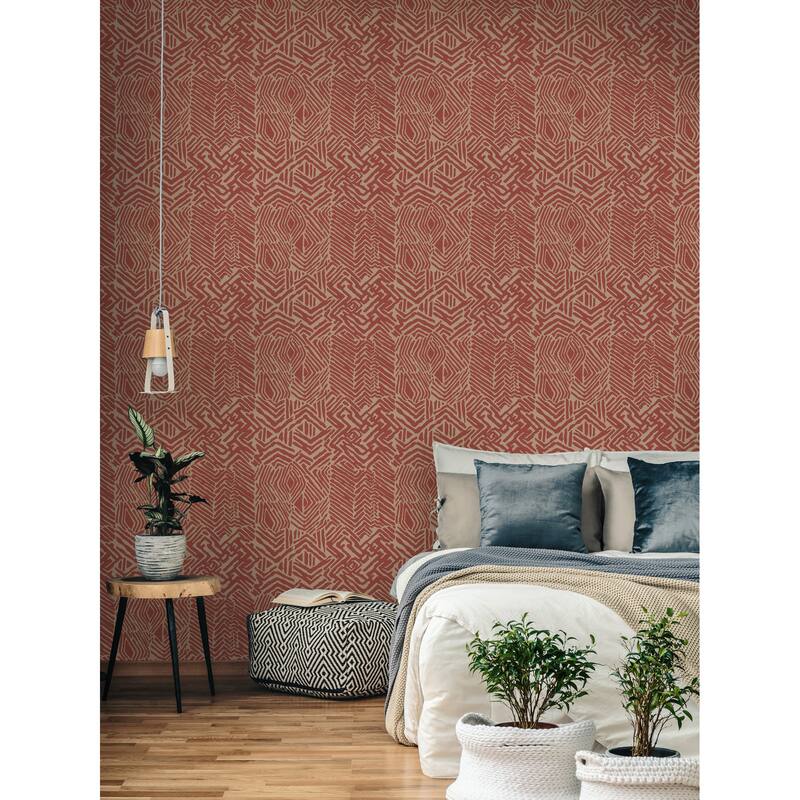 Tribal Print Red & Tan Wallpaper - Bed Bath & Beyond - 39952257