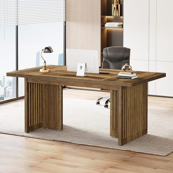 63-Inch Large Executive Desk, Mid-Century Modern Study Writing Table
