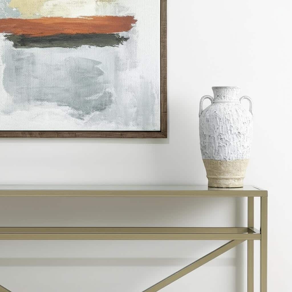 16" Beige And Ivory Amphora Terracotta Urn - 8.70