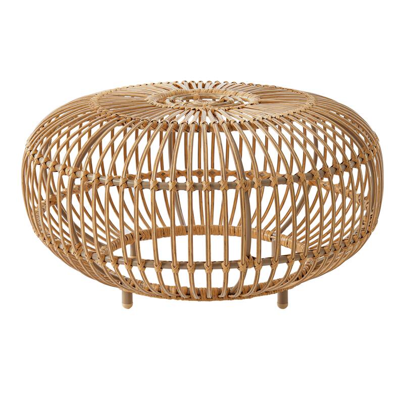 Roomfitters Bohemian Faux Rattan Coffee Table, Handcrafted Round Side Table for Indoor & Outdoor Use, Light Brown