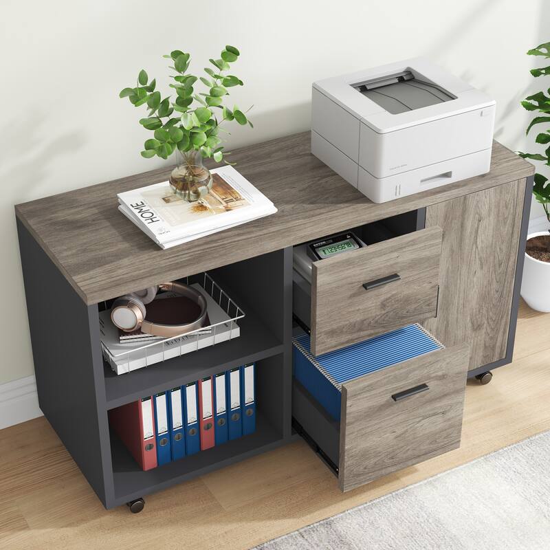 71 Inch Executive Desk with Mobile File Cabinet, L-Shaped Desk with Drawers & Shelves, Large Computer Desk for Home Office