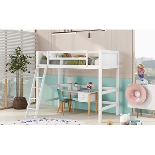 Solid Wood Twin Loft Bed with Ladder, Classic Design