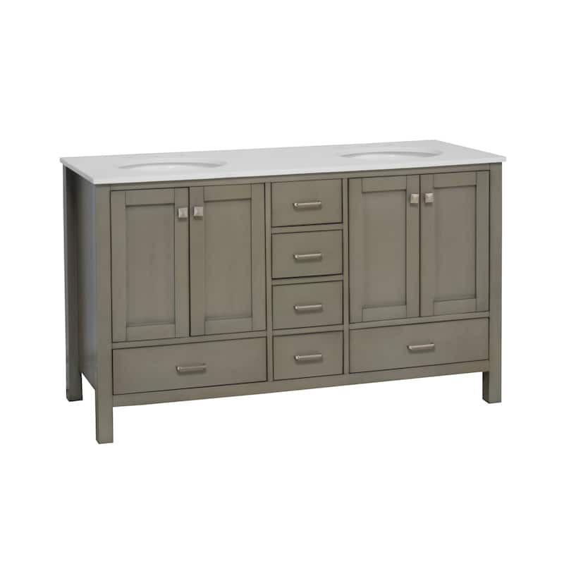 KitchenBathCollection Horizon 60" Double Bathroom Vanity with Engineered White Top