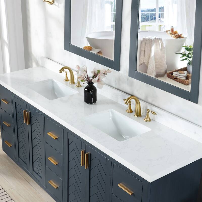 Altair Gazsi Bathroom Vanity with Composite Stone Countertop with Mirror