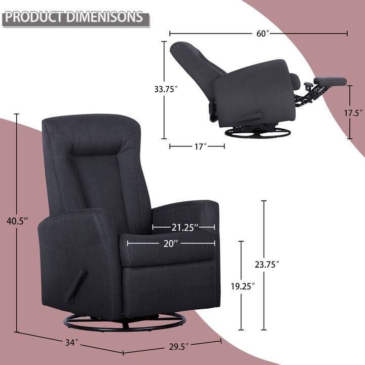 29.5" Width Swivel Recliner Chair Glider Recliner Couch
