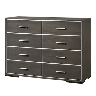 8 Drawer Wooden Dresser with Mirror Trim Accents, Gray