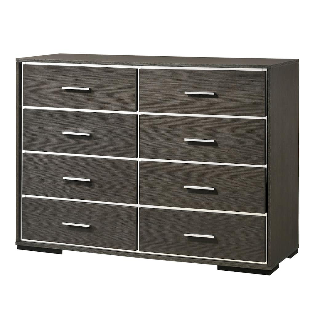 8 Drawer Wooden Dresser with Mirror Trim Accents, Gray