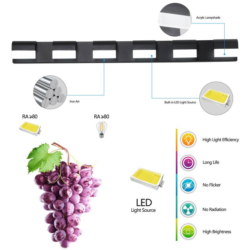 Modern Bathroom Vanity Lighting 6-Light LED Vanity Lights Over Mirror Bath Wall Lighting