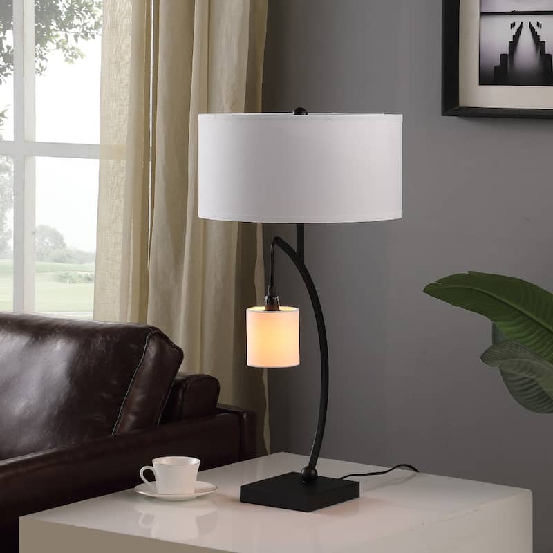 29" Metal Two Light Arched Table Lamp with White Drum Shade - 28.5" H x 15" W x 15" D