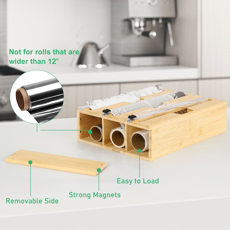 Plastic Wrap, Aluminum Foil and Wax Bamboo Dispenser for Kitchen Storage - 1PCS