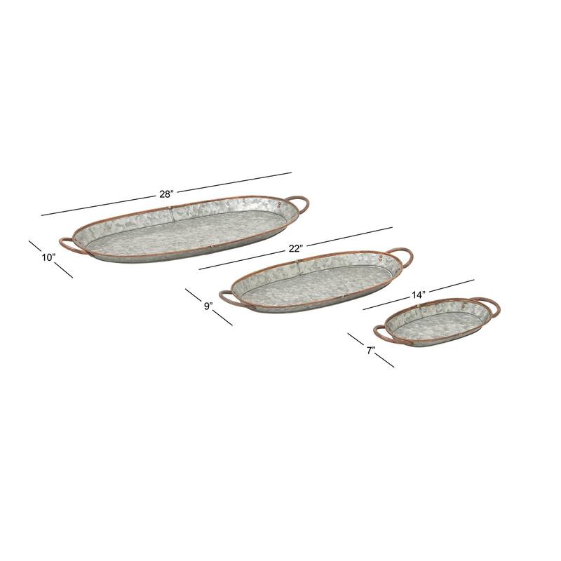 Metal Galvanized Tray - Set of 3 Gray - Roche River Decor - 10"W x 28"L x 1"H