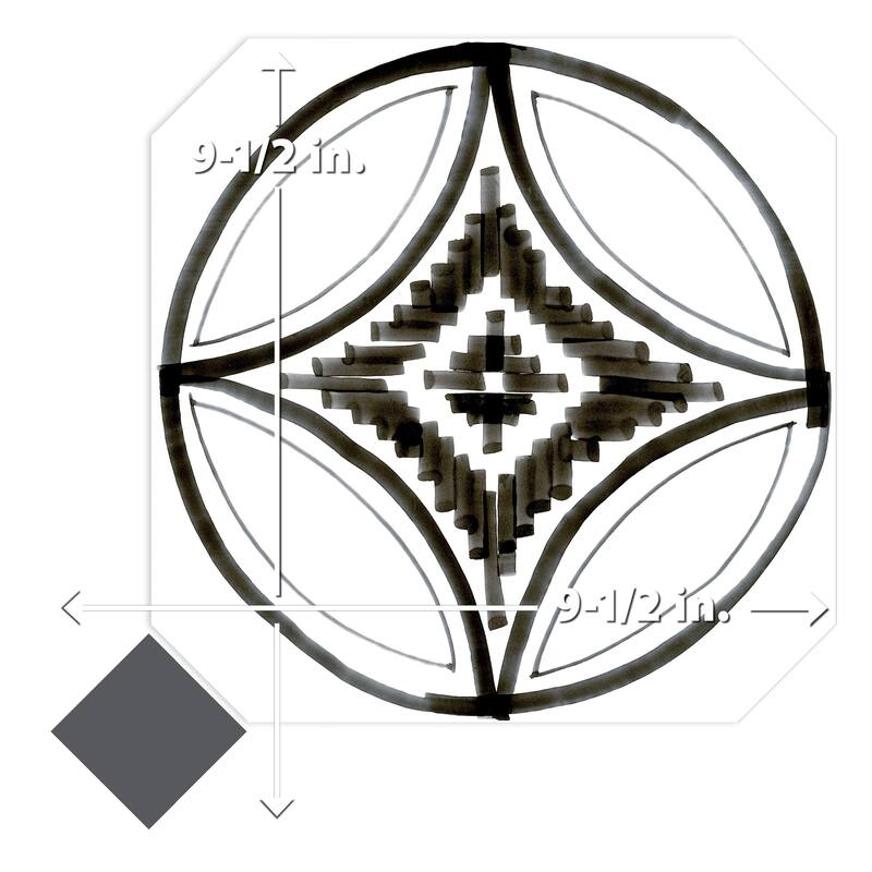 Merola Tile Vaudeville Octagon Sombra with Taco Antracita 7-7/8" x 7-7/8" Porcelain Floor and Wall Tile