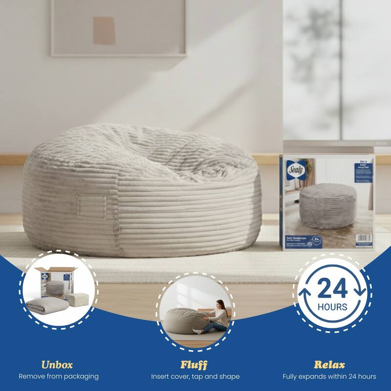Sealy® Bala Taupe Faux Fur Corduroy 5ft Foam Bean Bag Lounger