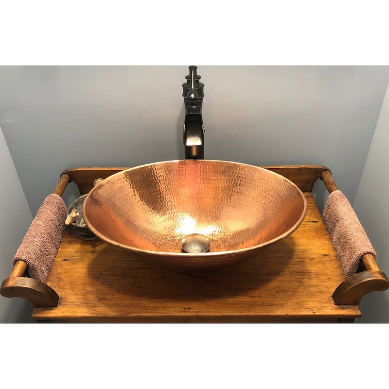 17-in Oval Wired Rim Vessel Hammered Copper Sink in Polished Copper (VO17WPC)