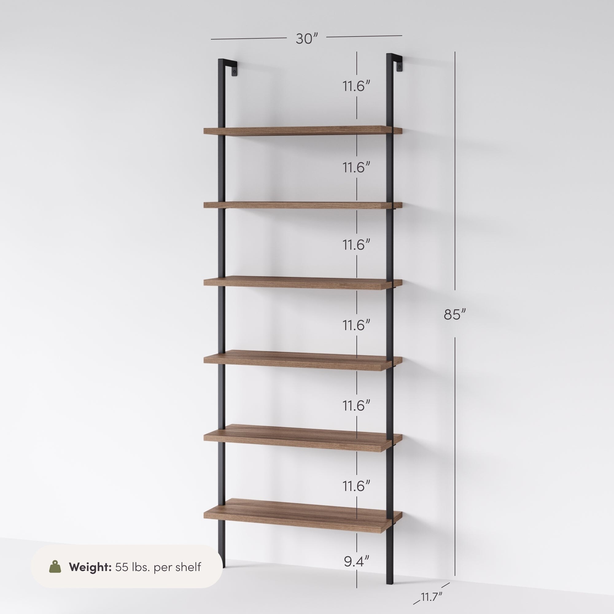 Nathan James Theo 6-Shelf Tall Bookcase, Wall Mount Bookshelf Wood