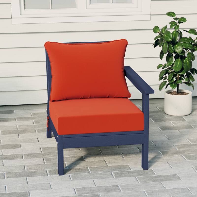 Birchwood All Weather HDPE Outdoor Patio Deep Seating Navy Blue Right Arm Facing Chair With Cushions (1-Piece) - Navy Blue/Orange
