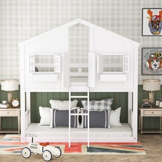 Twin over Twin House Bunk Bed with Roof - Bed Bath & Beyond - 37032271