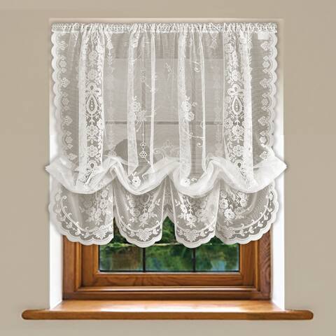 Floral Medallion Tie Up Shade Lace Balloon Window Curtain