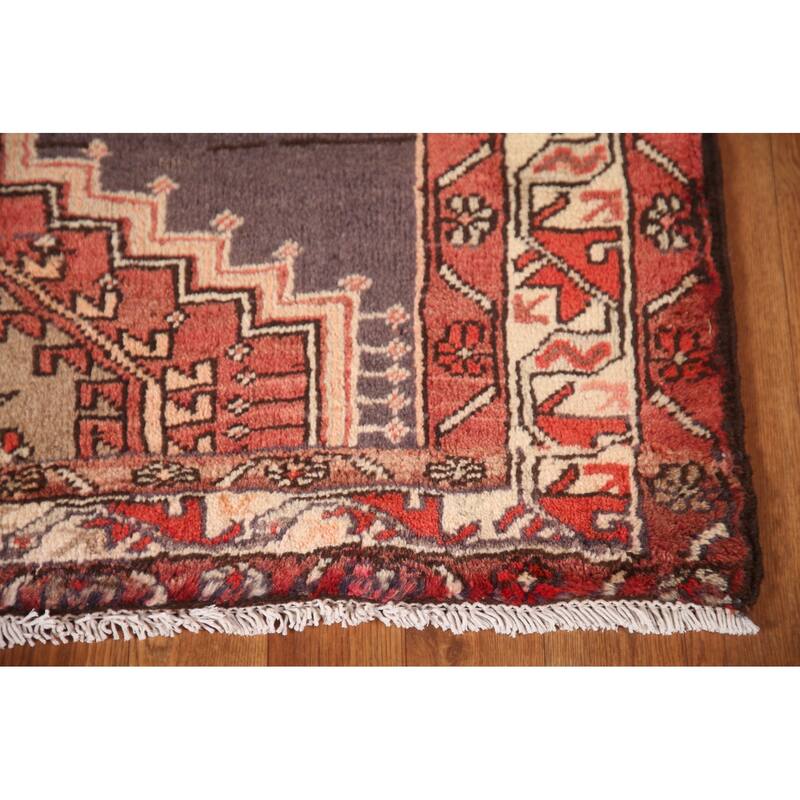 Geometric Ardebil Persian Vintage Runner Rug Hand-Knotted Wool Carpet - 3'10"x 8'6"