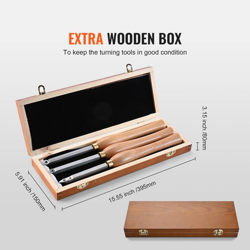 Wood Lathe Chisel Set, 3 PCS Woodworking Turning Tools, Includes Square, Round, Diamond Carbide Blades - 3 PCS