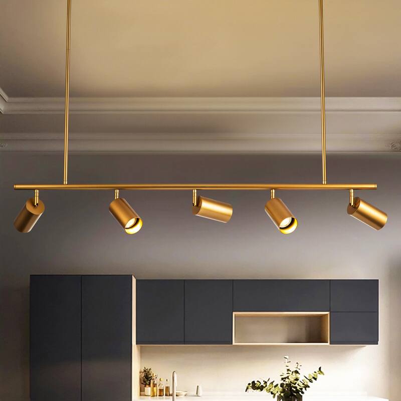 5-Light Black/ Gold Modern Industrial Adjustable Linear Ceiling Track Lighting Kit Spot Tracking Light Pendant - Gold